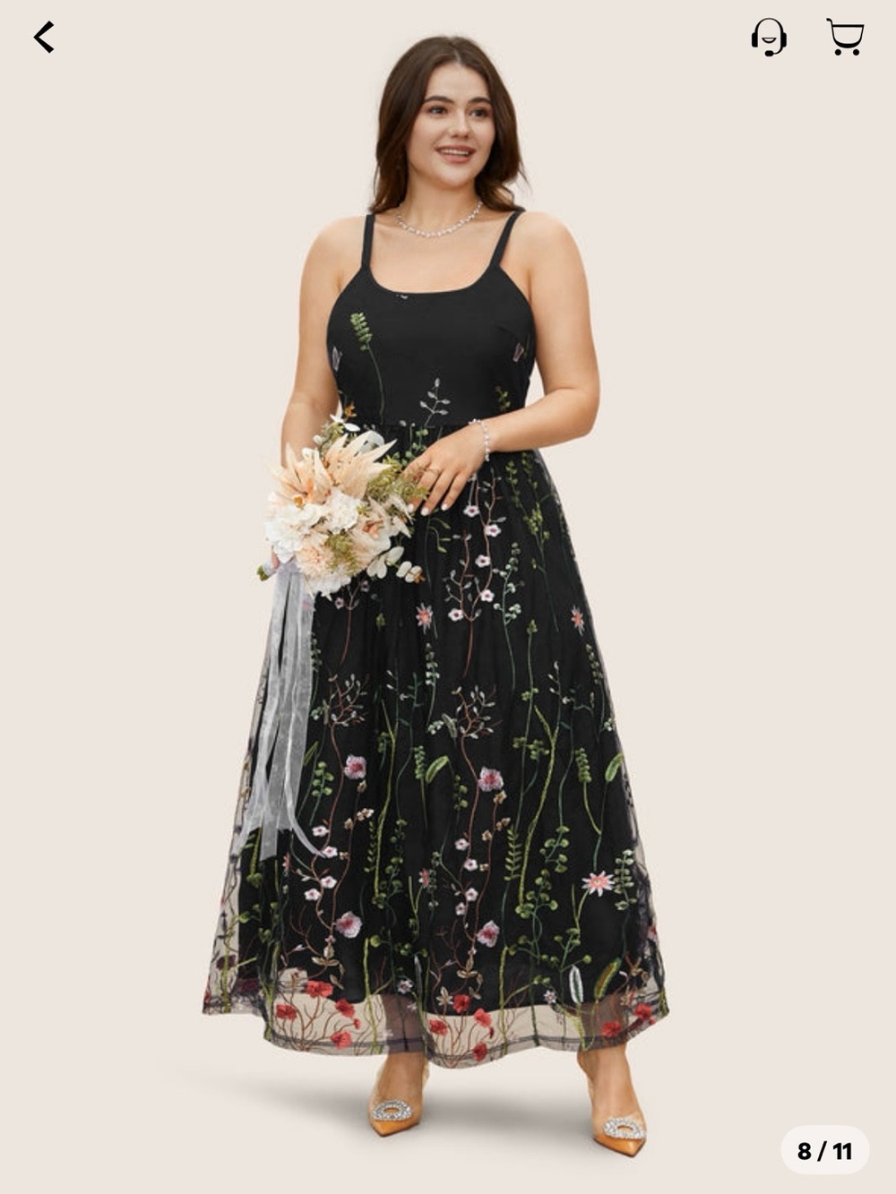 BloomChic U Neck Floral Embroidered Mesh Cami Dress 28/5X